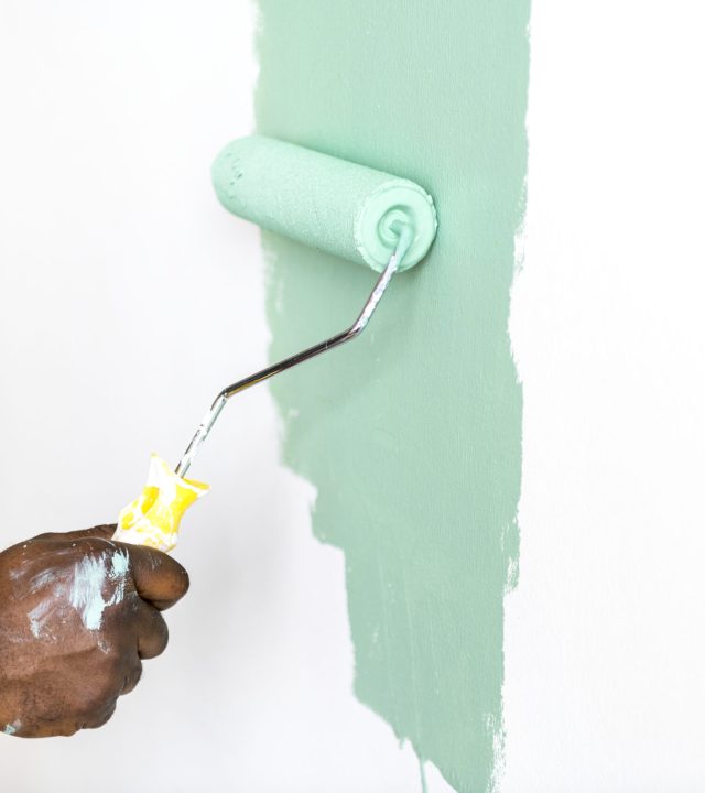 People painting house wall